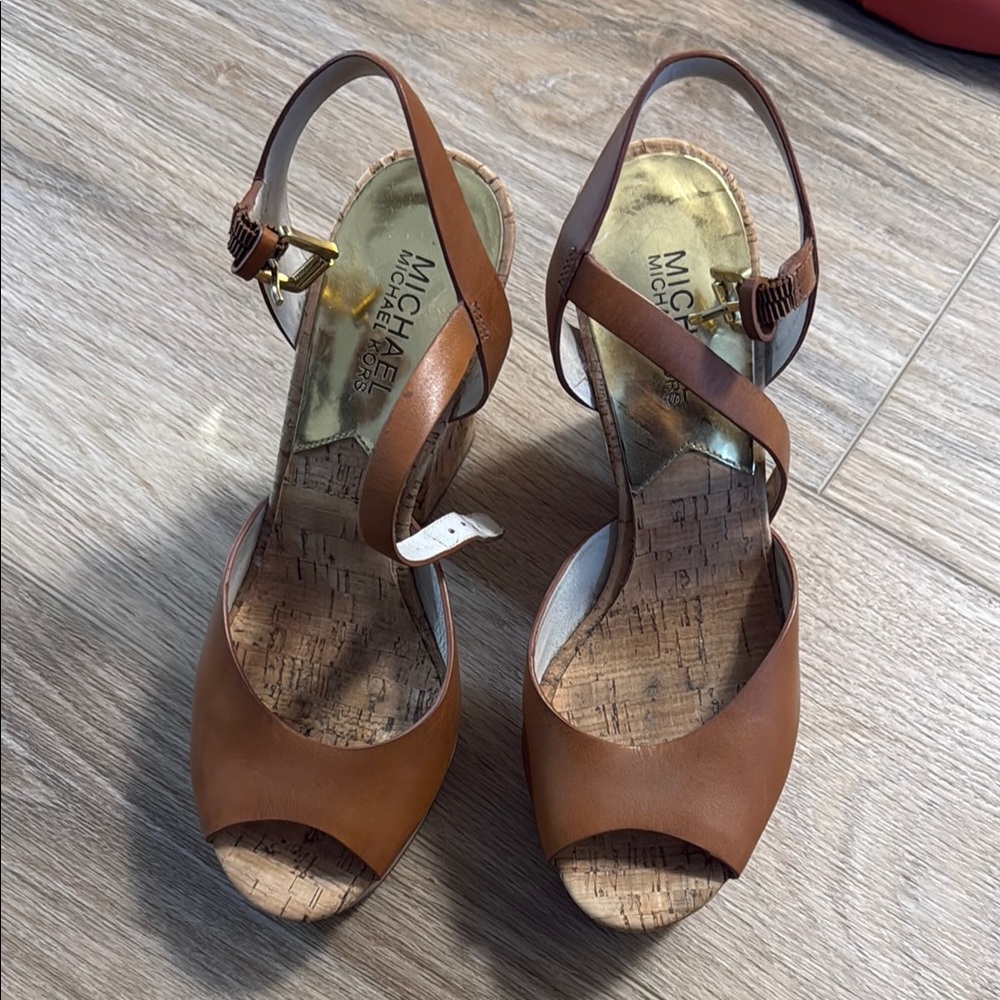 Michael Kors Tan Platform Sandals with Ankle Strap